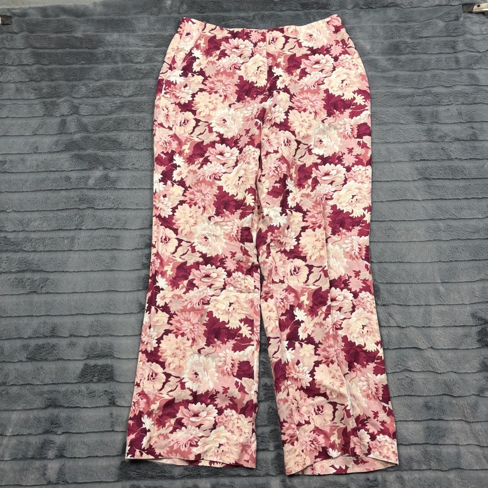 Judith Hart Collection Pink Floral Linen Blend Wide Leg Pants Womens 10 9873